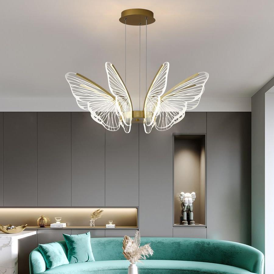 北欧蝴蝶客厅吊灯 创新大气设计感多头金色餐厅卧室led家用灯饰
