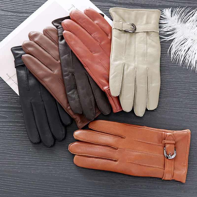 Cross-Border Supplies Men's Leather Gloves Warm Cycling Winter Sheepskin Gloves Fleece-Lined Wind-Proof and Cold Protection Gloves Wholesale