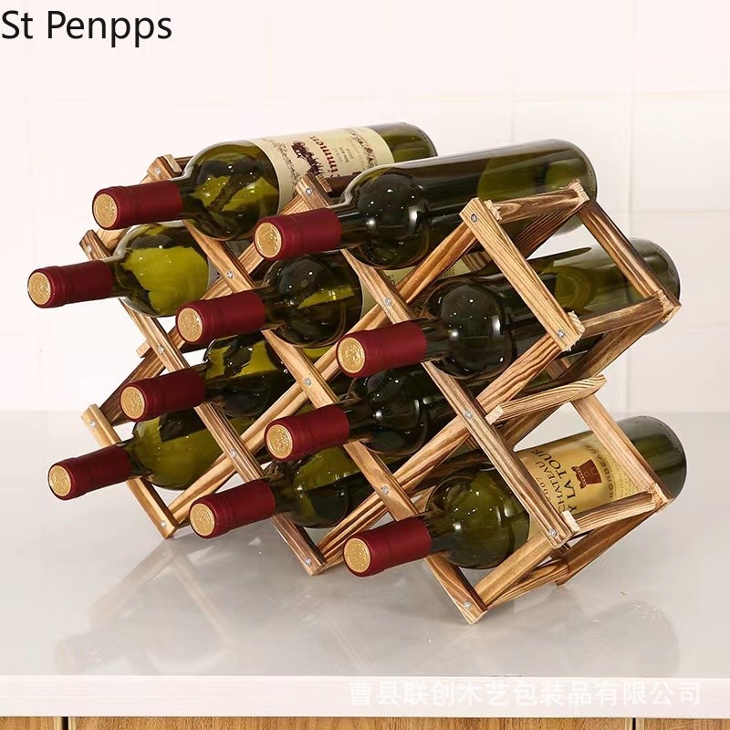Wooden Wine Rack Solid Wood Wine Holder Creative Folding Wooden Wine Rack Decoration Living Room Wine Showing Stand