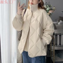 韩版立领白鸭绒羽绒服女小个子冬季轻薄短款菱格假两件加厚外套