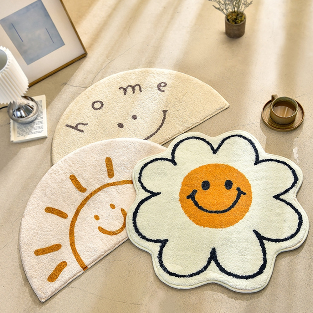 日式不规则异形客厅地毯卡通笑脸床边卧室地毯 浴室防滑地垫