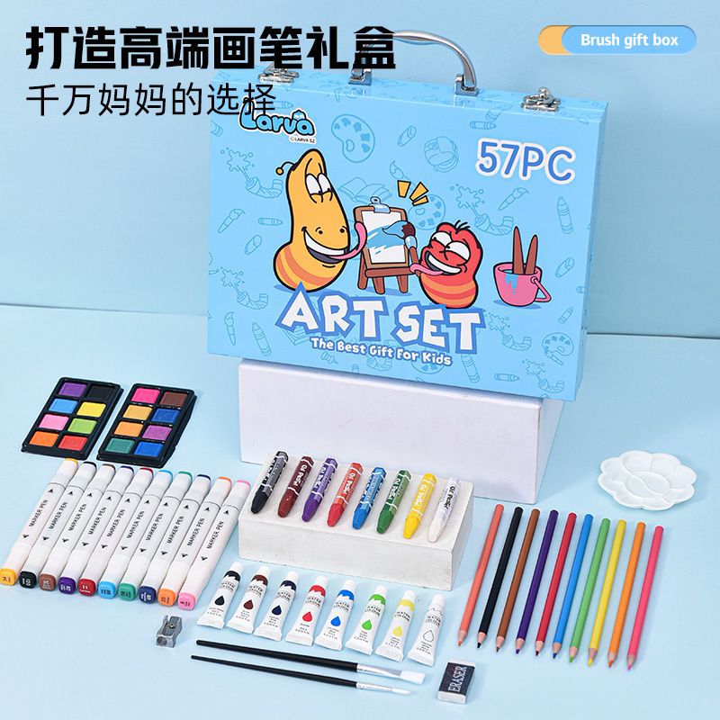 source factory funny bug larva57pc children‘s brush marker painting set stationery wholesale