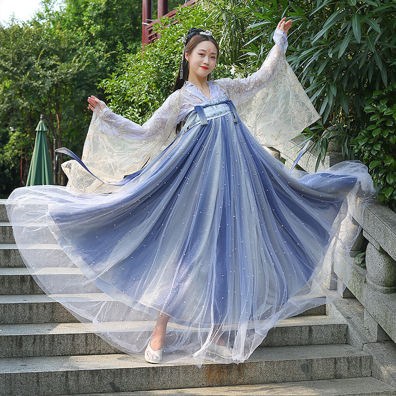 月魄烫银钉珠亮丝渐变色齐胸襦裙重工刺绣汉服女超仙日常古装新款