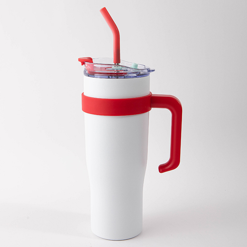 New Large-Capacity Water Cup Thermos Cup Straw Cup Heat and Cold Insulation Indoor Female Student Thermos Cup Handheld Cup
