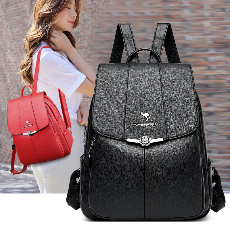 Backpack Women's 2022 New Schoolbag Women's All-Match Simple Travel Large Capacity Soft Leather Women's Soft Leather Backpack Bag Fashion