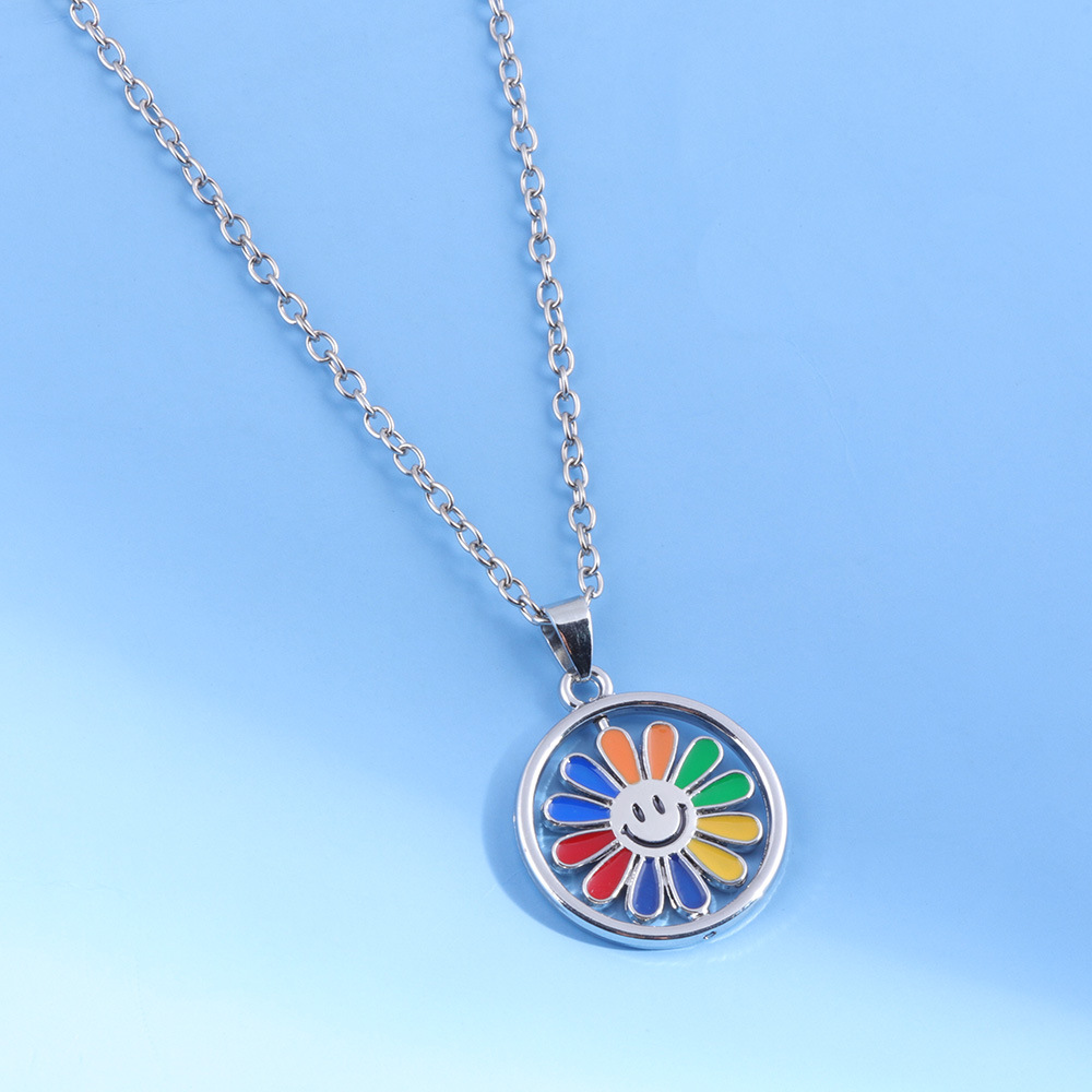 日韩 旋转七色花项链 个性时尚百搭嘻哈毛衣彩色花朵项链男士饰品