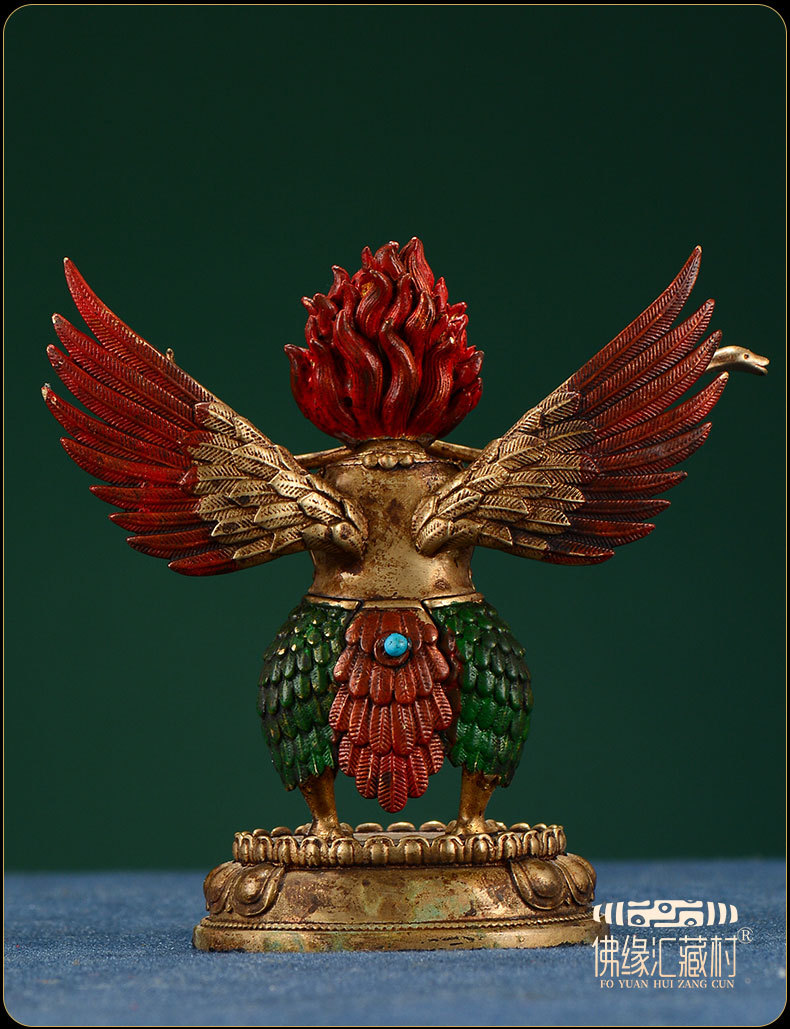 佛缘汇尼泊尔彩绘大鹏金翅鸟护法吊坠居家供奉大鹏金翅鸟雕花摆件