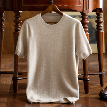 男士短袖100净山羊绒衫秋冬季圆领针织打底羊毛半袖T恤毛衣体恤衫