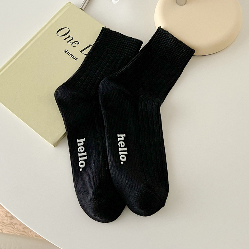 Spring New Fine-Combed Cotton Socks Women's Double Needle Hot Stamping Letters Women's Socks Macaron Japanese Socks Mid-Calf Non-Slip Socks