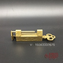 古玩铜器仿古老锁具 喜鹊登梅小铜锁黄色小锁古锁锁具迷你小铜锁