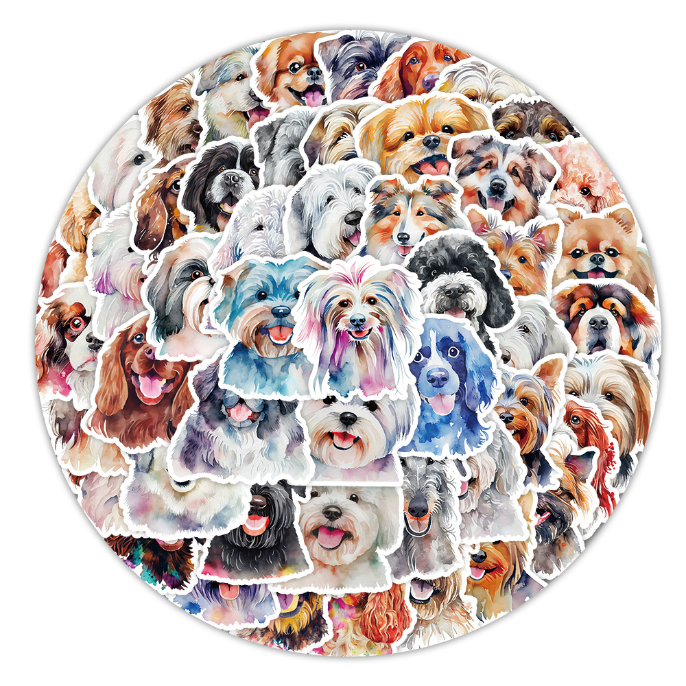 50张长毛犬涂鸦贴纸电脑水杯手机装饰贴画防水ins风儿童卡通贴纸