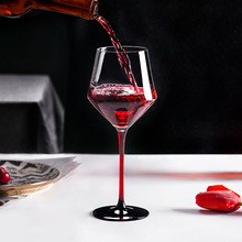 厂家批发黑领结人工吹制红杆黑底棱角红酒杯一皿欧式高脚葡萄酒杯
