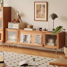 北欧实木电视柜 小户型不锈钢杂志置物柜客厅简约玻璃收纳储物柜
