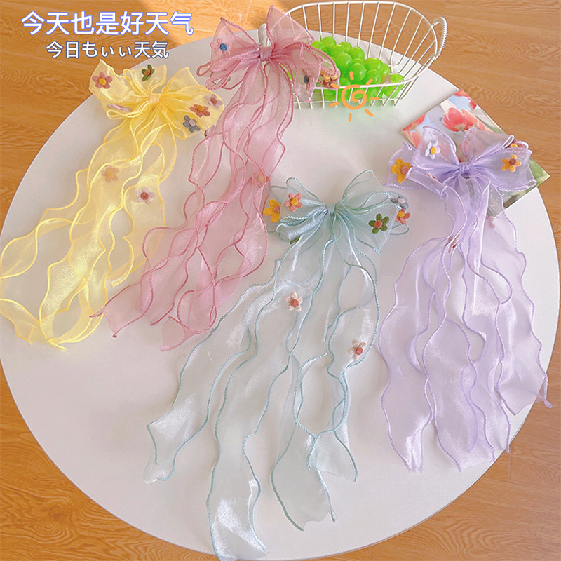 Girl's Princess Flower Bow Braided Hair Ribbon Hairpin Headdress Children's Little Girl Internet Celebrity Hairpin Hair Ornaments Headdress Flower