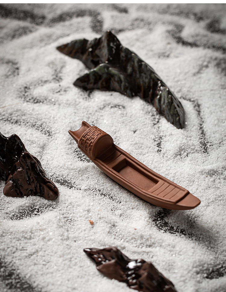 陶瓷小船摆件古代渔船微景观造景摆设桌面假山流水鱼缸盆景装饰品