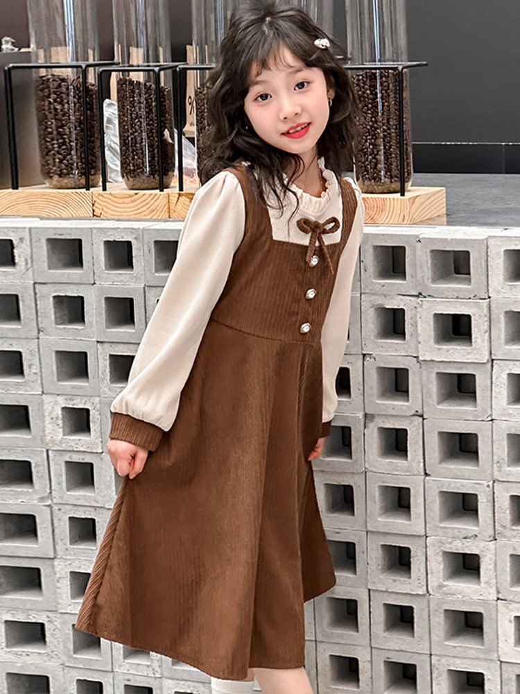 女童连衣裙春装2024新款韩版时髦女大童春季学院风儿童衬衫公主裙
