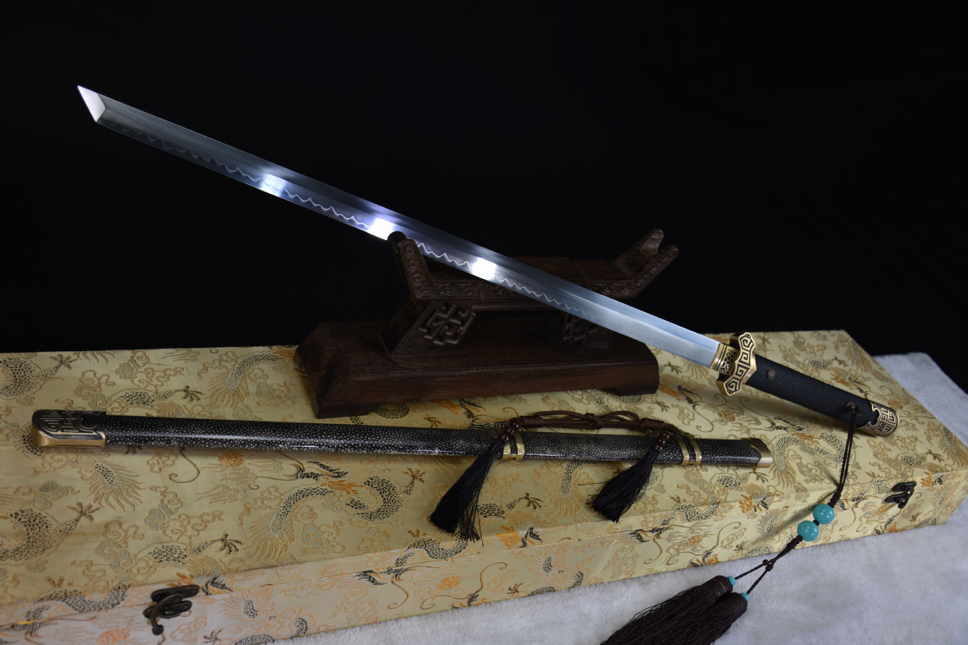 龙泉华影刀剑手工锻打t10烧刃一体长剑宝剑冷兵器未开刃