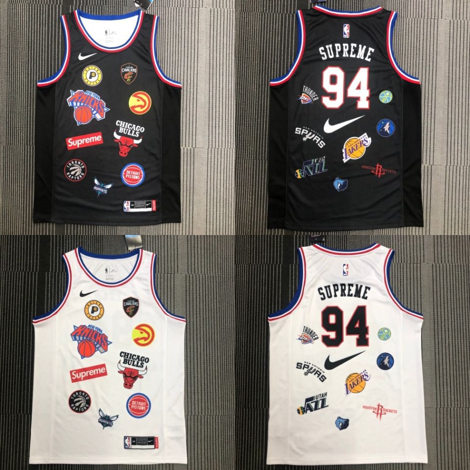 高品质supreme 三方联名号球衣黑白篮球服