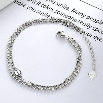 纯银手链女士跨境货源时尚小巧双层东大门925泰银做旧别致手饰