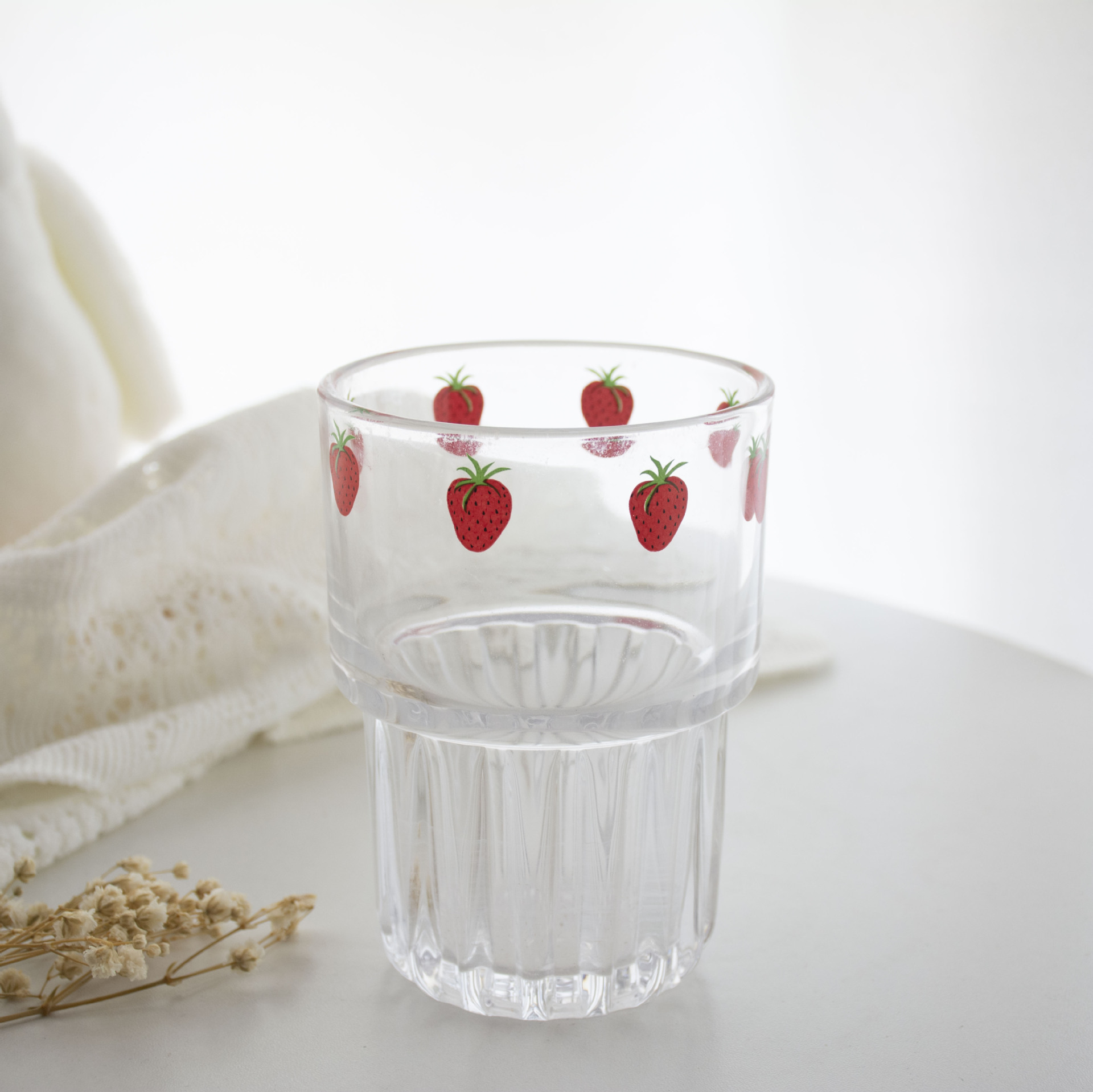 韩国ins风格冰咖啡杯奶茶杯玻璃杯可叠加水杯可乐果汁杯草莓杯