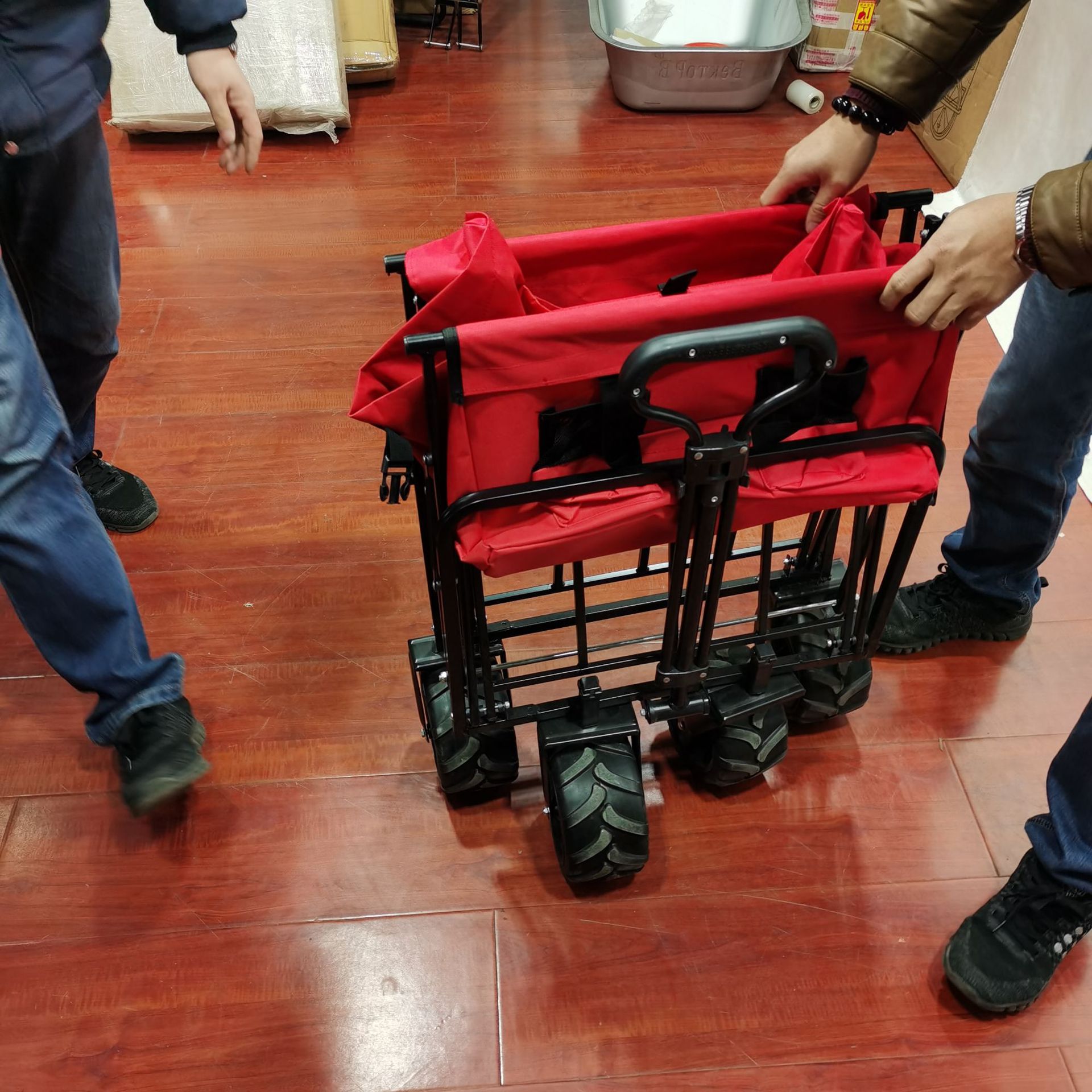 四轮折叠钓鱼工具车花园野营手拉布兜车休闲户外搬运车