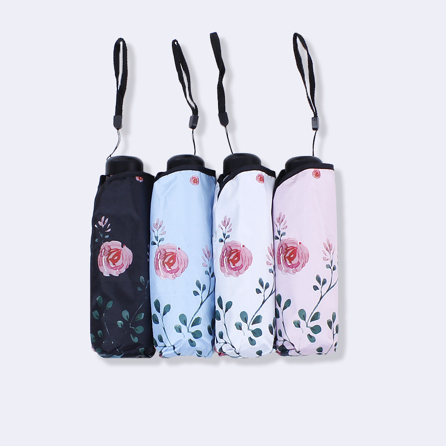 Five-Fold Umbrella Vinyl Sun Umbrella Sun Protection Printing Sunny and Rainy Small Umbrella Folding Ultralight Pocket Umbrella Uv Protection Sun Umbrella