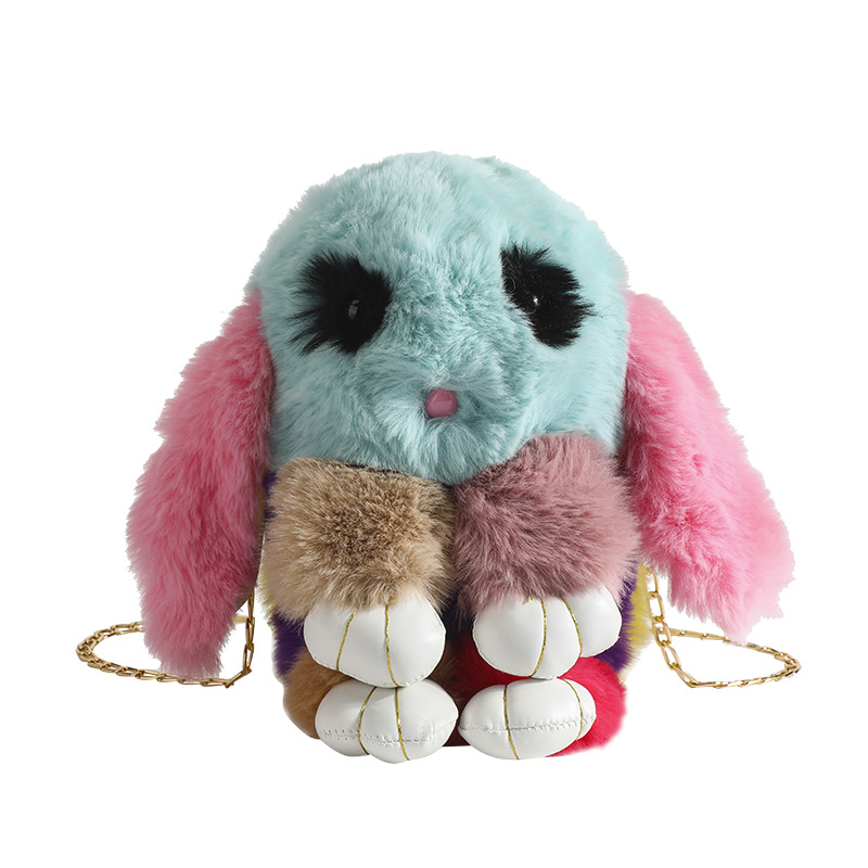 Cartoon Doll Mobile Phone Bag This Year Popular Autumn and Winter Contrast Color Plush Rabbit Shoulder Bag Chain Small Bag Coin Purse Lot