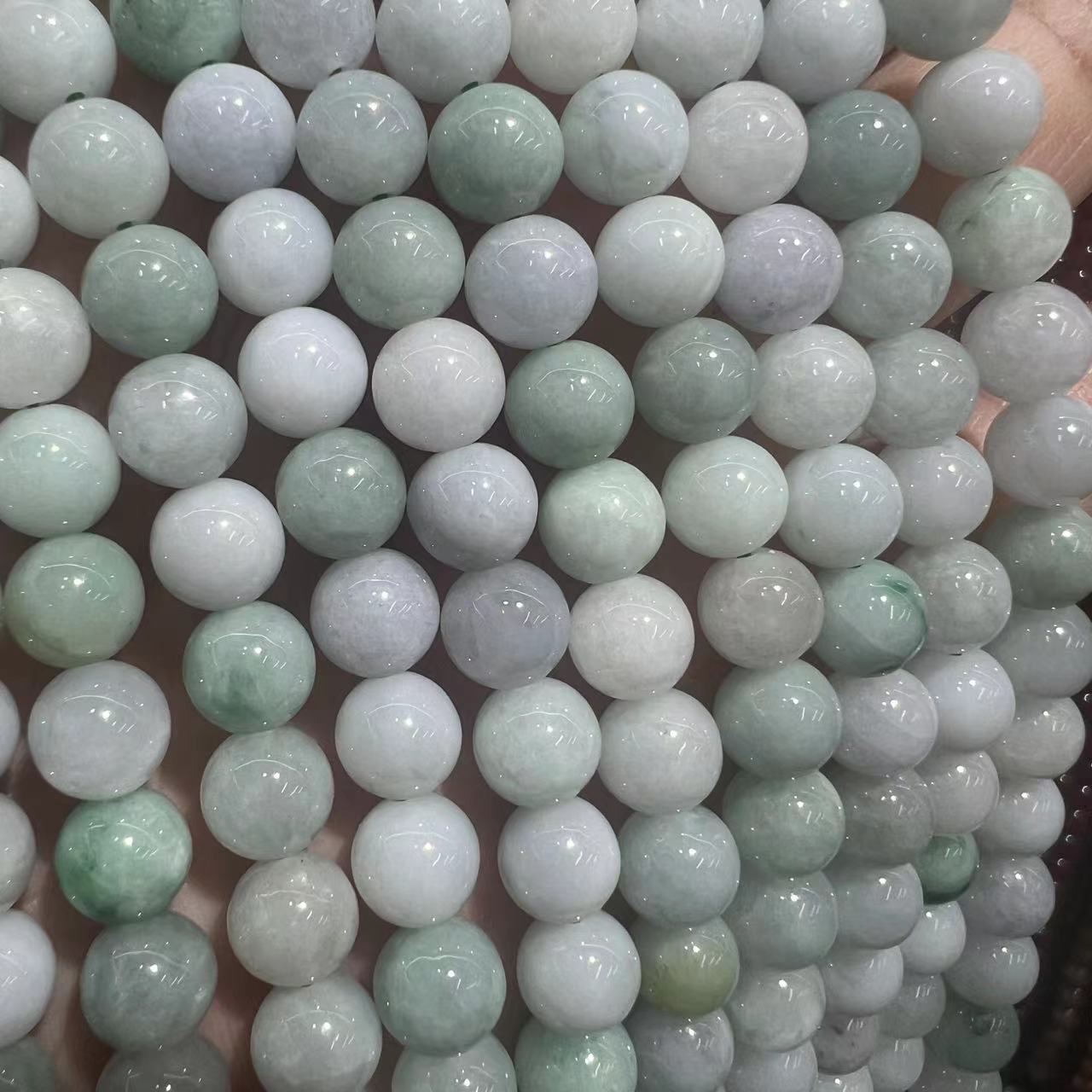 8/10mm缅甸玉翡翠彩玉墨绿翡翠玉石圆珠串珠手链diy半成品批发