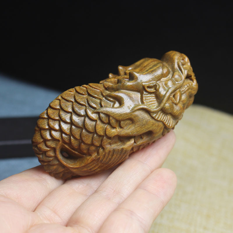 阿根廷绿檀鱼化龙手把件 龙鱼木雕挂件摆件家居文玩盘玩带清香
