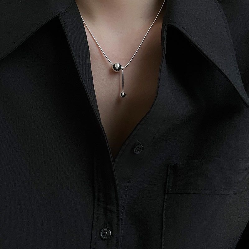 Ornament S925 Whole Body Silver Necklace Women‘s All-Match Clavicle Chain Snake Bones Chain Small Ball Hot Sale Jewelry