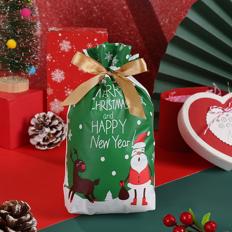 Large Christmas Creative Drawstring Drawstring Pocket Foreign Trade Biscuits Candy Bag Food Baking Drawstring Plastic Bag