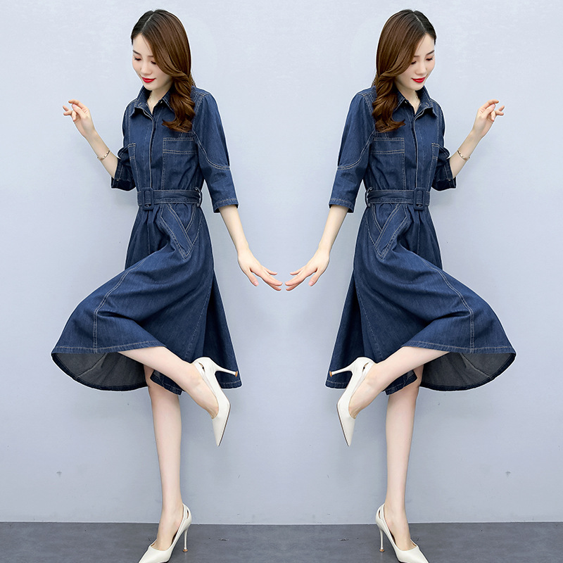 2023 Spring and Autumn Korean Style Elegant Dress Waist Slimming Denim Skirt New Popular Fashion Shirt Dress for Women