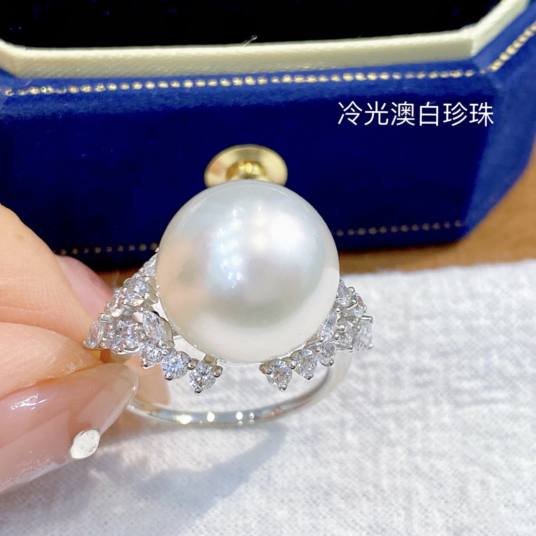 925精工戒指12-13mm天然原色海水冷光澳白珍珠微瑕皮光细腻-阿里巴巴