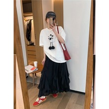 春不晚 白色圆领短袖卡通印花T恤女2025年夏季新款宽松显瘦上衣