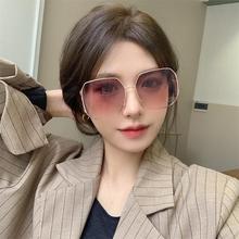 金属框茶色墨镜女韩版新款方形大框高级感遮阳太阳眼镜简约眼镜潮