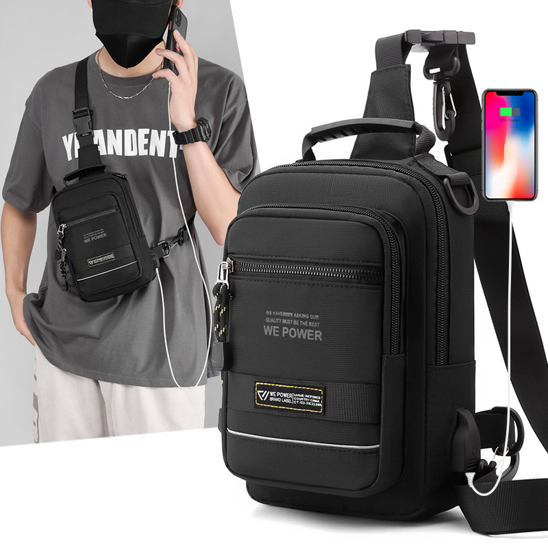 New Men's Chest Bag Outdoor Shoulder Messenger Bag Usb Rechargeable Chest Bag Sports Pouch