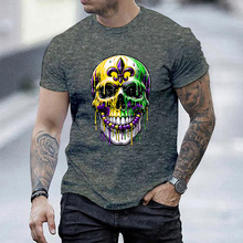 亚马逊热卖MARDI GRAS狂欢节骷髅3D印花男士T恤上衣夏季运动短袖