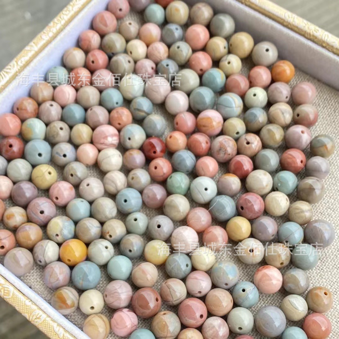 天然阿拉善圆珠散珠批发阿拉善彩玉马卡龙奶昔色阿拉善工厂·批