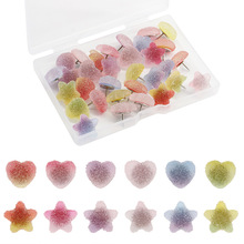 亚马逊32枚创意软糖款装饰图钉彩色透明爱心五角星混款食玩工字钉