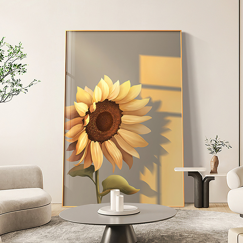向日葵客厅落地装饰画北欧光影氛围感暖色调壁画现代玄关大幅挂画