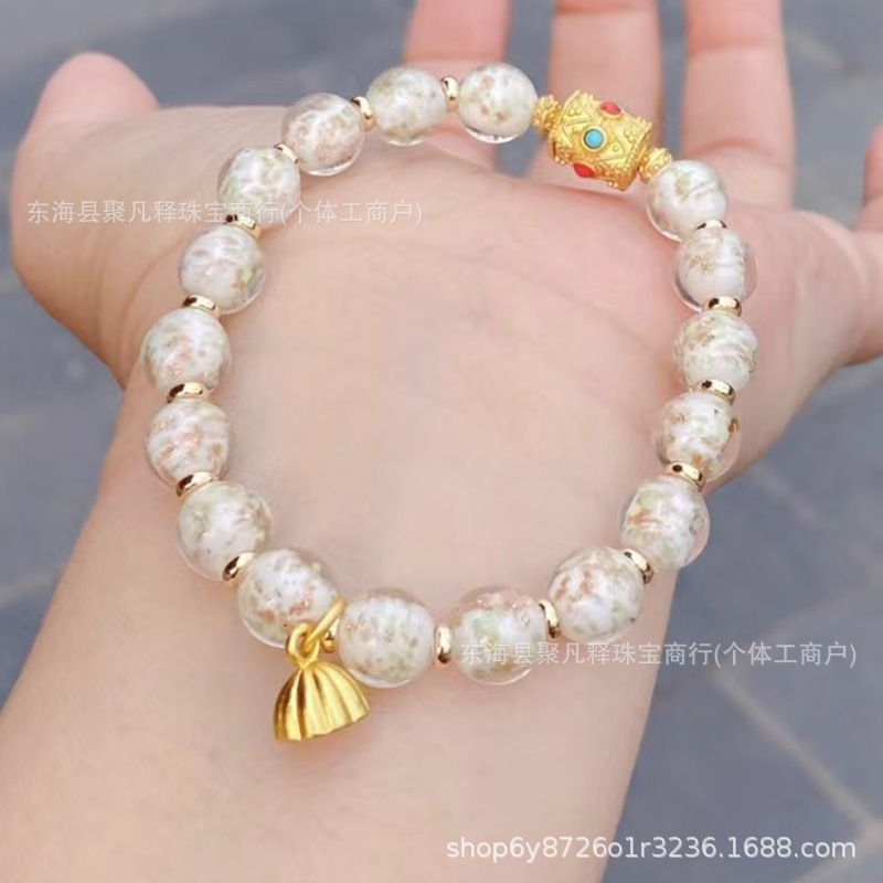 寺庙同款宫香灰琉璃手串夜光白金箔莲花转运手链龙年女友礼物