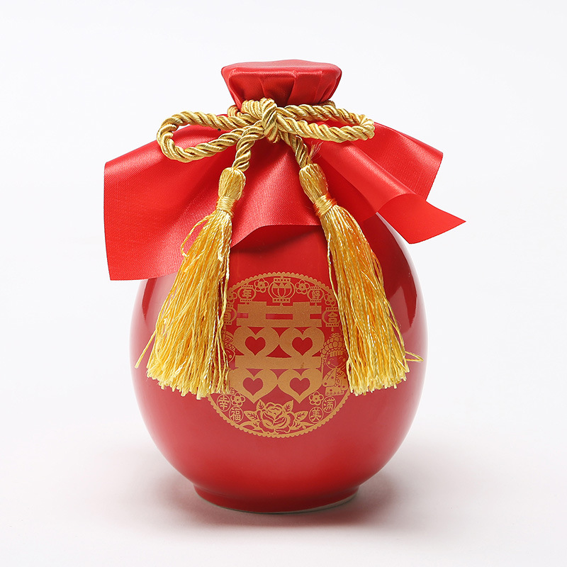 txhr1斤陶瓷土陶小酒壶 婚庆酒瓶结婚用喜酒红色装酒容器空酒瓶酒