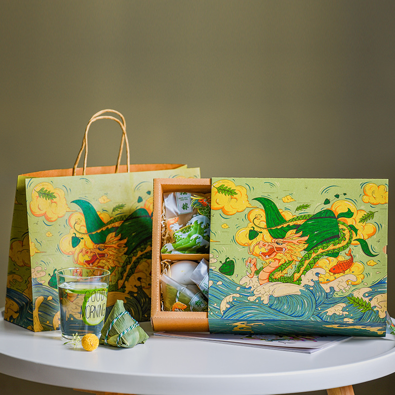 祥龙手绘端午节粽子包装盒酒店送礼高档礼盒外包装盒子可定制logo