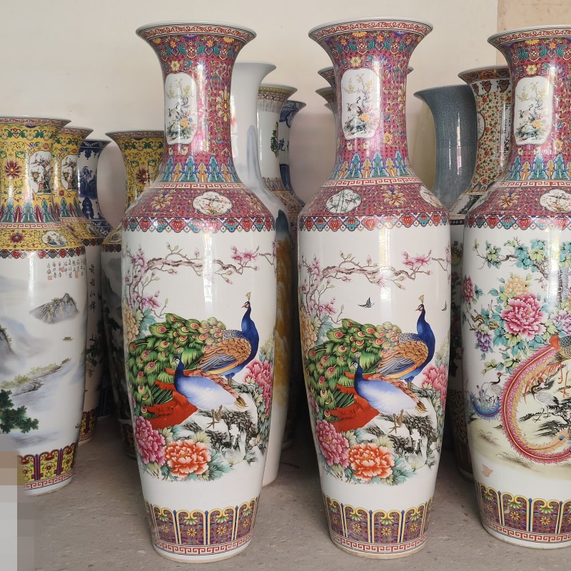 景德镇陶瓷落地大花瓶新中式粉彩山水花鸟大摆件礼品乔迁装饰品