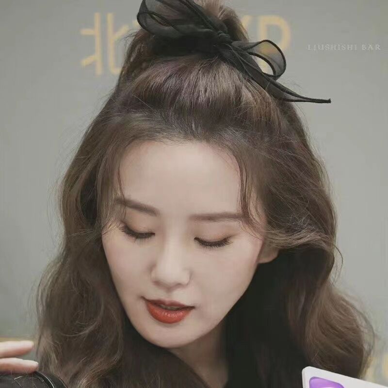 Liu Shishi's Same Style Mesh Bow Hair Band Black Headdress Flower Half Hair Rope Headdress Curly Hair Height Ponytail Hair String