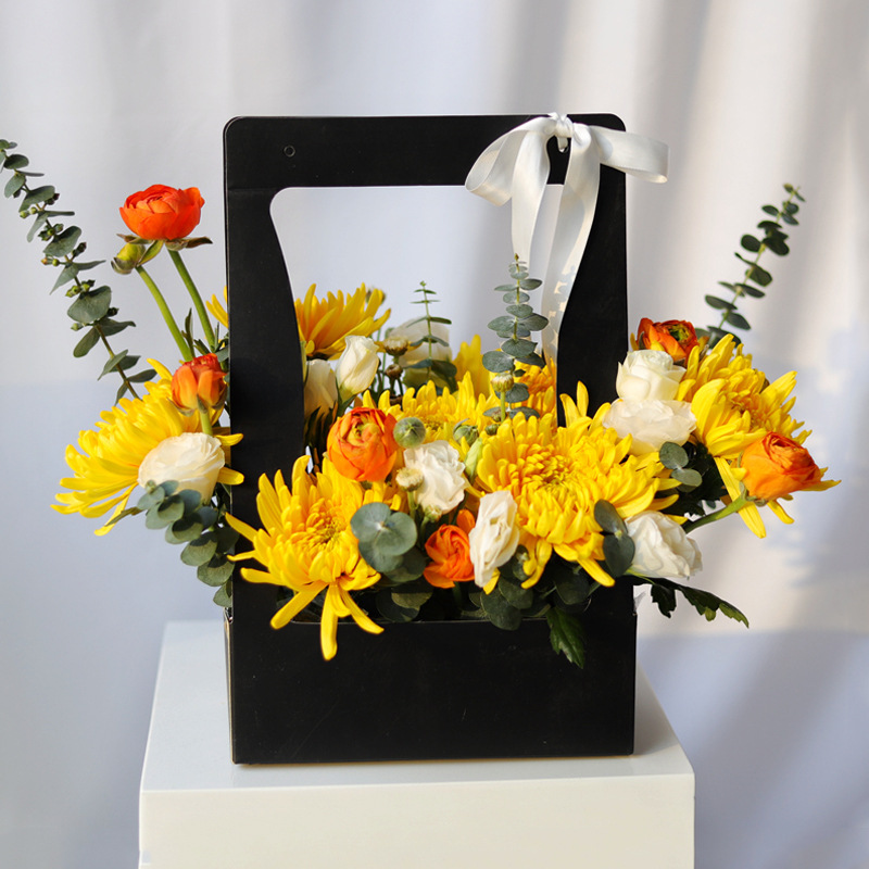 清明节黄白菊花手提花篮祭祀扫墓花束鲜花速递同城武汉杭州配送花