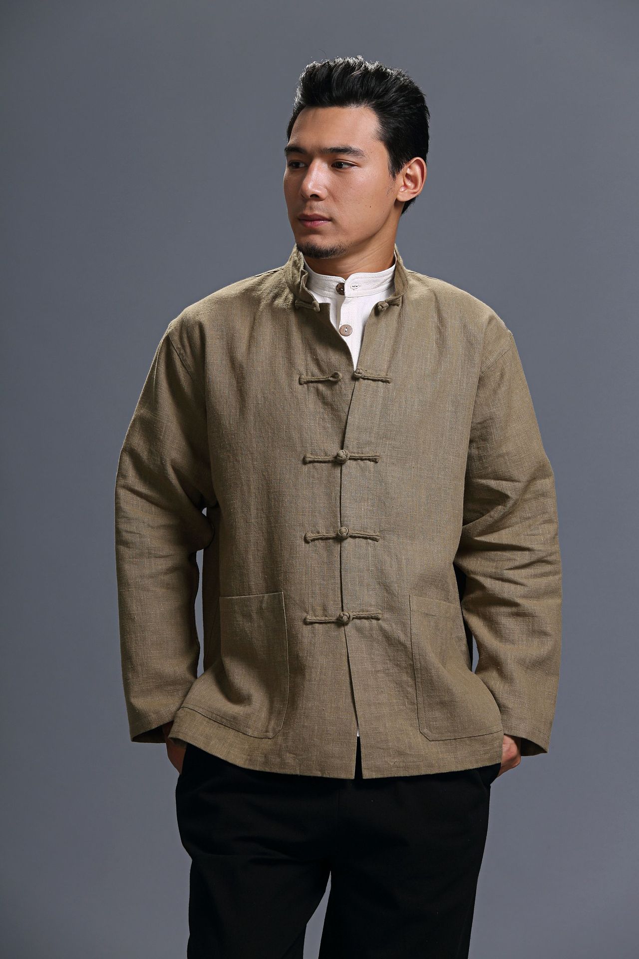 麻凡 面料男装改良唐装对襟衣 苎麻中式盘扣 开衫 多色可选