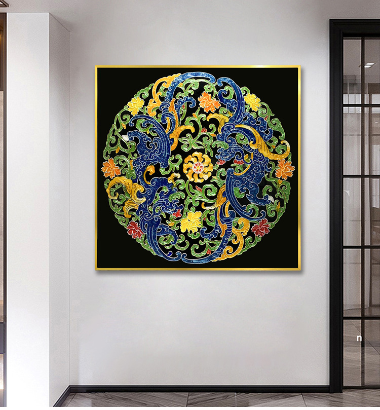 龙匠正方形珐琅彩工艺画玄关壁画走廊过道别墅挂画批发