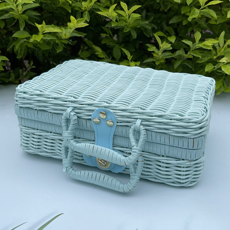 Cosmetic Finishing Rattan Boxes Vintage Props Rattan Suitcase Hand Gift Box Solid Pp Woven Rattan Storage Box