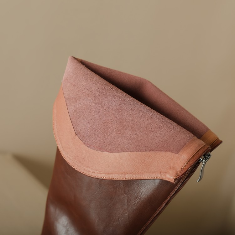 新款马油牛皮英伦骑士靴高筒靴粗跟通勤靴子亚马逊外贸靴代发